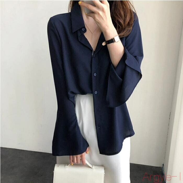 【送料無料】トップス シャツ ブラウス シフォン 羽織り レディース きれいめ カジュアル 長袖 大人 可愛い 体型カバー シンプル 楽ちん 通勤 オフィス ナチュラル 青 ブルー