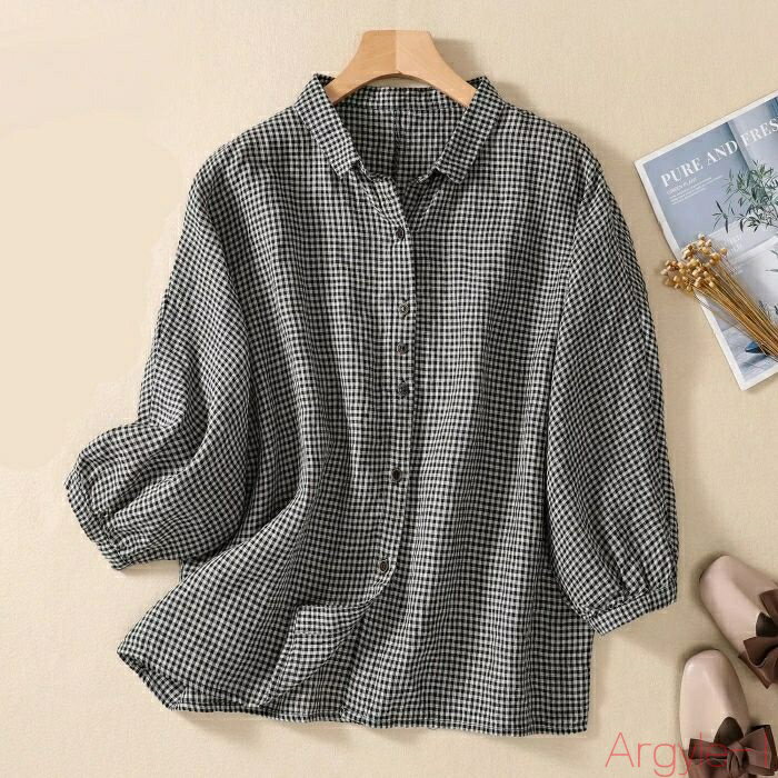【送料無料】トップス シャツ ブラウス ギンガムチェック チェック レディース 大人 可愛い きれいめ カジュアル 七分袖 綿麻 リネン混 ナチュラル 体型カバー ベ