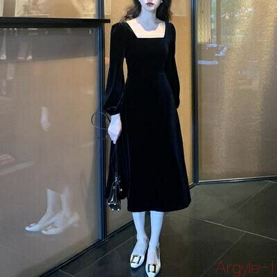 【送料無料】ワンピース ベルベット レディース 袖あり 長袖 きれいめ カジュアル ミモレ丈 おしゃれ 可愛い ハイウエスト フェミニン エレガント ワンピ ド...