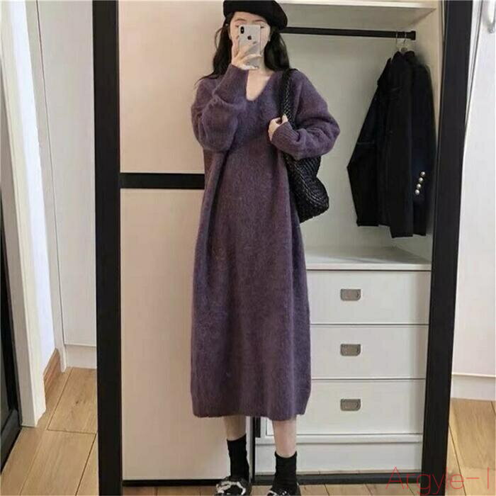 【送料無料】ワンピース ワンピ ドレス 袖あり ニット プルオーバー レディース エレガント きれいめ カジュアル 大人 可愛い フェミニン ミモレ丈 長袖 お...