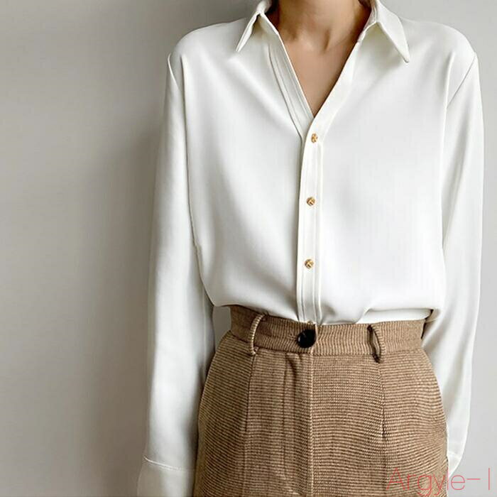 【送料無料】トップス ブラウス シャツ レディース エレガント 大人 可愛い きれいめ カジュアル フェミニン 長袖 襟付き Vネック スキッパー ナチュラル 上品 通勤 オフィス