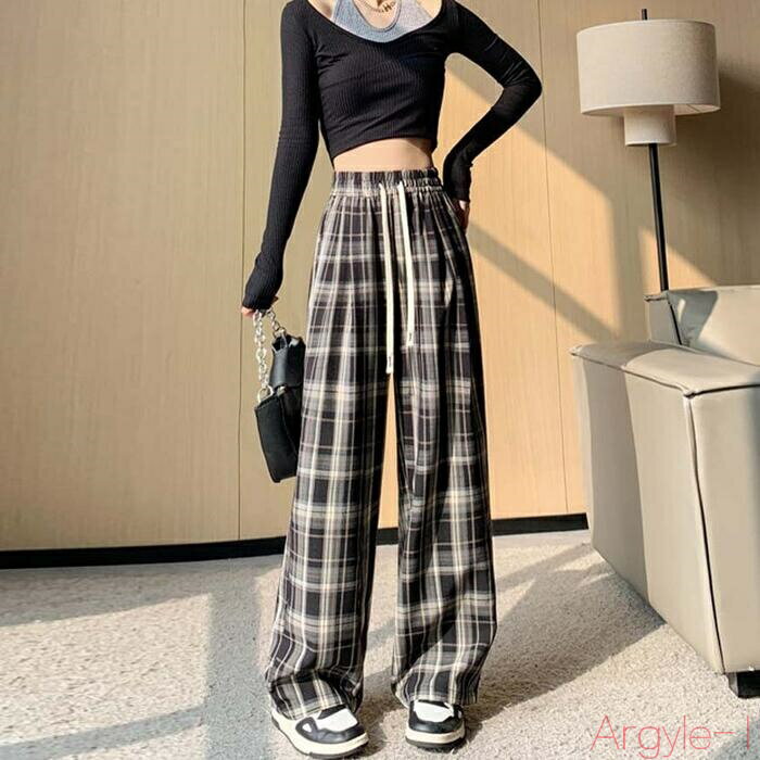 【送料無料】ボトムス パンツ ロングパンツ チェック レディース エレガント きれいめ カジュアル ロング丈 大人 可愛い ハイウエスト シンプル おしゃれ ウエストゴム 楽ち