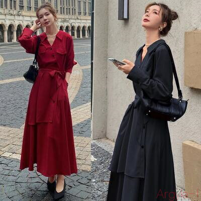 【送料無料】ワンピース ロングワンピ レディース アシンメトリー 袖あり 長袖 きれいめ カジュアル ロング丈 シャツワンピ Vネック おしゃれ 可愛い フェミ...