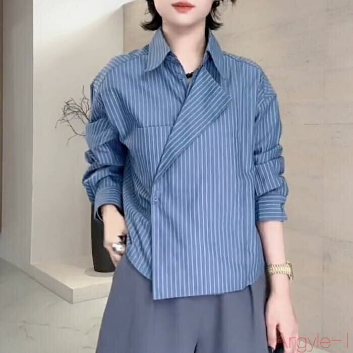 【送料無料】トップス ブラウス シャツ ジャケット ストライプ柄 エレガント レディース 大人 可愛い きれいめ カジュアル フェミニン 長袖 おしゃれ アシンメトリー ゆった