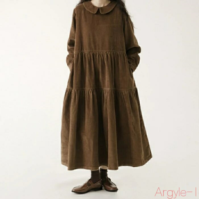 【送料無料】ワンピース ワンピ ドレス レディース きれいめ カジュアル 大人可愛い 春 秋 冬 ティアード コーデュロイ シャツワンピ 長袖 ロング丈 襟付き...