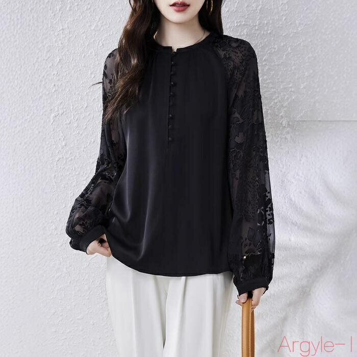 【送料無料】トップス ブラウス シャツ プルオーバー レース 花柄 フラワー エレガント レディース 大人 可愛い 長袖 透け感 きれいめ カジュアル フェミニン おしゃれ シー
