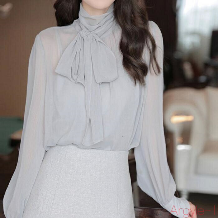 【送料無料】トップス ブラウス シャツ ボウタイ リボン シフォン レディース エレガント きれいめ カジュアル おしゃれ 長袖 大人 可愛い フェミニン シンプル 透け感 シア