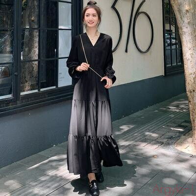 【送料無料】ティアード ワンピース レディース 袖あり 長袖 フリル エレガント カジュアル ロング丈 おしゃれ こなれ感 可愛い フェミニン シンプル カシュ...