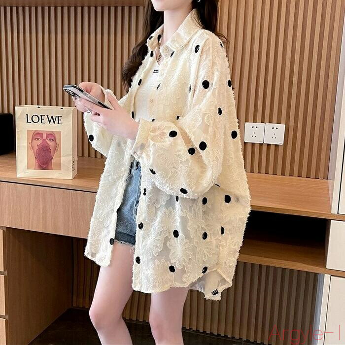 【送料無料】トップス シャツ ブラウス ドット 花柄 フラワー レディース 大人 可愛い きれいめ カジュアル 長袖 ナチュラル パフスリーブ ゆったり オーバーサイズ 透け感