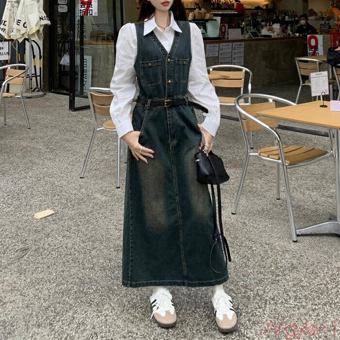 【送料無料】ワンピース デニム ワンピ ドレス ノースリーブ ジャンパースカート サロペット オールインワン レディース きれいめ カジュアル シンプル Vネッ...