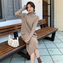 【送料無料】ワンピース ニット ワンピ ドレス 袖あり タートルネック ハイネック リブ レディース エレガント きれいめ カジュアル 長袖 大人 可愛い ミモ...