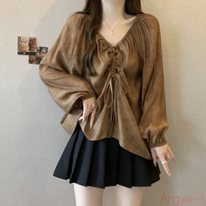 【送料無料】トップス シャツ ブラウス Tシャツ カットソー リボン ギャザー パフスリーブ レディース エレガント 大人 可愛い きれいめ カジュアル フェミニン 長袖 ナチュ