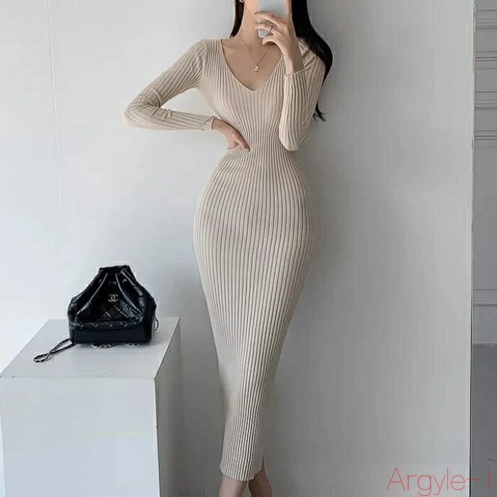 【送料無料】ワンピース ニット ワンピ ドレス リブ 袖あり レディース エレガント きれいめ カジュアル 大人 可愛い フェミニン 長袖 ミモレ丈 シンプル ...
