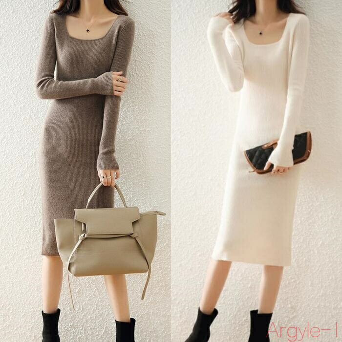 【送料無料】ワンピース ニット ワンピ ドレス リブ 袖あり レディース エレガント きれいめ カジュアル 大人 可愛い フェミニン 長袖 ミモレ丈 シンプル ...