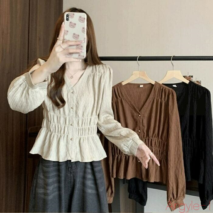 【送料無料】トップス ブラウス シャツ カーディガン 羽織り エレガント レディース 大人 可愛い きれいめ カジュアル フェミニン 長袖 シワ加工 シャーリング ペプラム おし