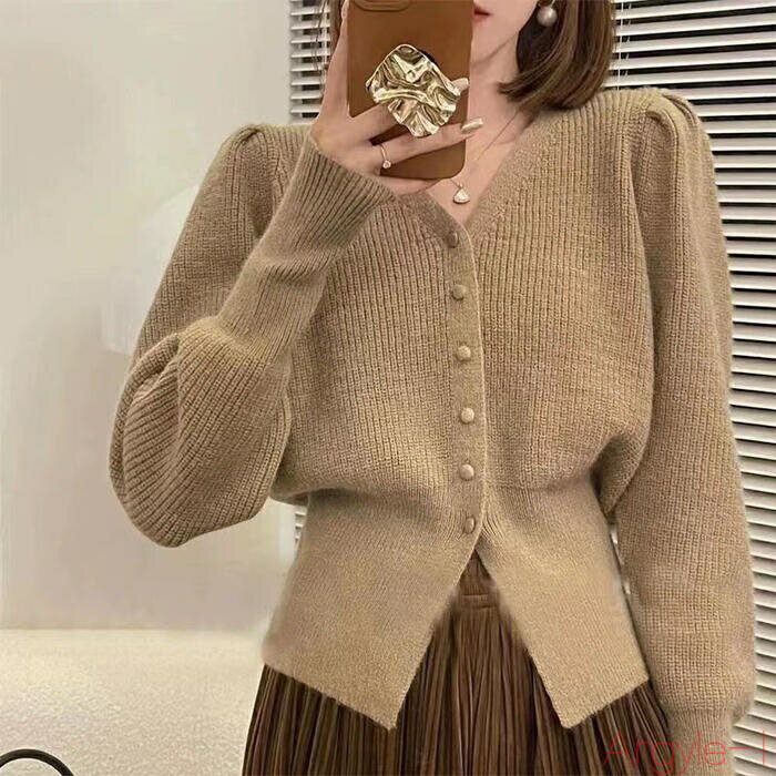 【送料無料】パフスリーブ トップス ニット カーディガン 羽織り カットソー セーター レディース 大人 可愛い きれいめ カジュアル 長袖 ショート丈 パワーショルダー パー