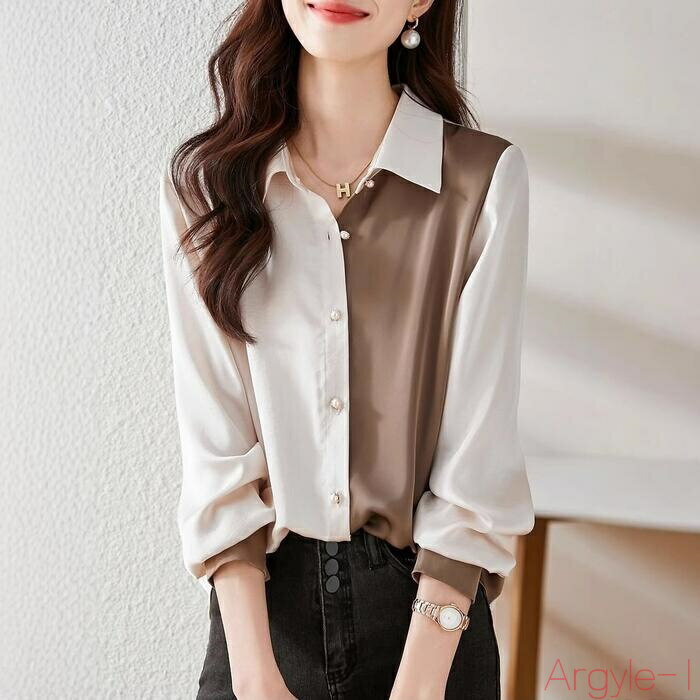 【送料無料】トップス ブラウス シャツ バイカラー アシンメトリー エレガント レディース 大人 可愛い きれいめ カジュアル フェミニン 長袖 おしゃれ クラシカル 通勤 オフ