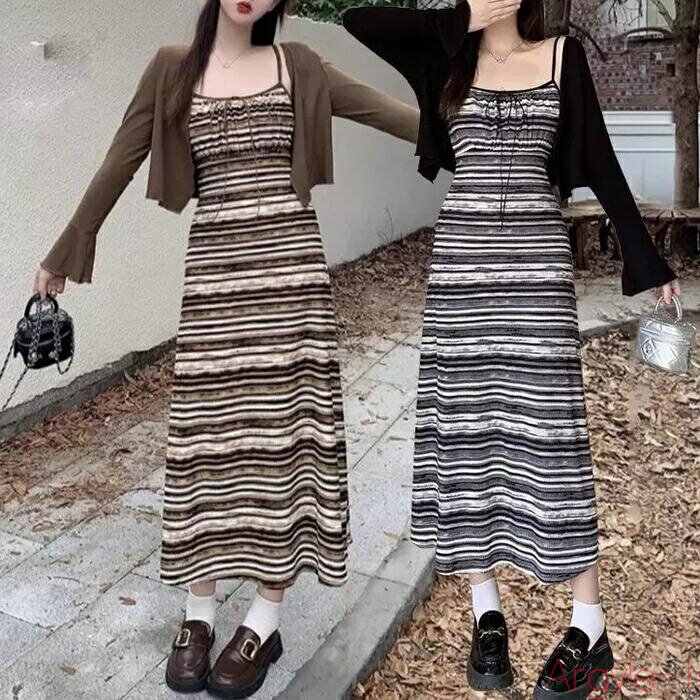 【送料無料】レイヤード セットアップ 2点セット ワンピース カーディガン ボーダー レディース キャミワンピ エレガント きれいめ カジュアル 大人 可愛い ...