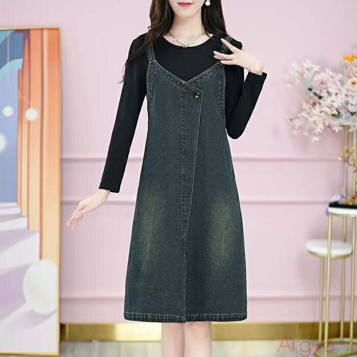 【送料無料】ワンピース ワンピ ドレス 袖あり レイヤード風 デニム 異素材ミックス レディース エレガント きれいめ カジュアル 長袖 大人 可愛い フェミニ...