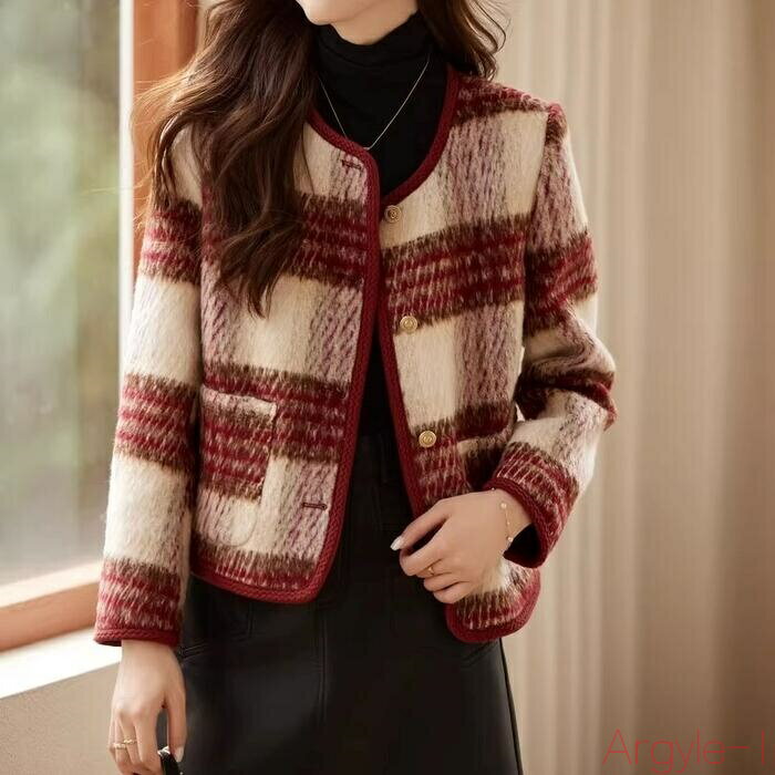 【送料無料】アウター コート ジャケット レディース きれいめ カジュアル 大人可愛い 春 秋 冬 チェック柄 シャギー ノーカラー 長袖 ショートコート 羽織...