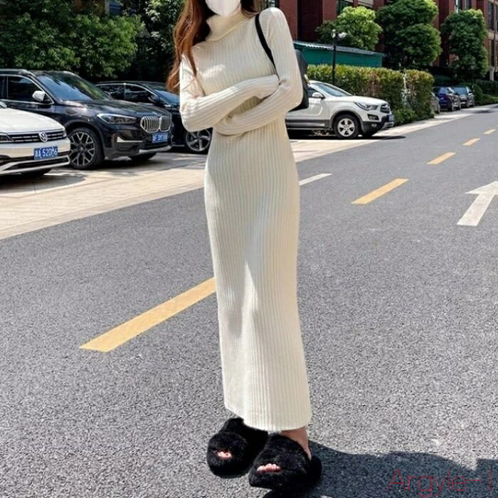 【送料無料】ワンピース ワンピ ドレス ニット 袖あり タートルネック ハイネック リブ レディース エレガント きれいめ カジュアル 長袖 大人 可愛い ロン...