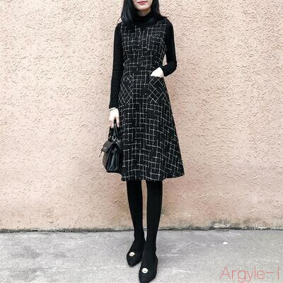 【送料無料】セットアップ トップス タートルネック カットソー ジャンパースカート サロペットスカート 長袖 ひざ丈 レディース 大きいサイズ チェック 着回し フェミニン