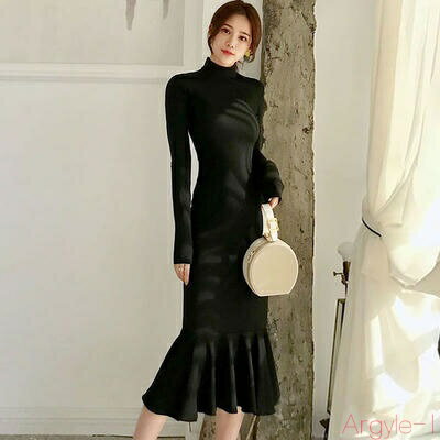 【送料無料】ニット ワンピース ロングワンピ タートルネック きれいめ カジュアル 長袖 ミモレ丈 フレア おしゃれ レディース ワンピ ドレス フェミニン エ...