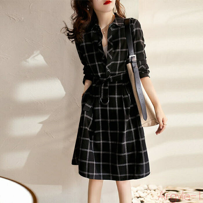 【送料無料】ワンピース シャツワンピース ドレス チェック ワンピ 袖あり レディース きれいめ エレガント カジュアル ひざ丈 長袖 大人 可愛い フェミニン...