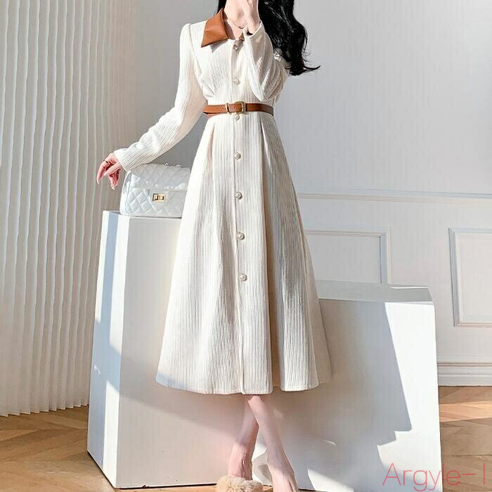 【送料無料】ワンピース ワンピ ドレス 袖あり 異素材ミックス コーデュロイ レディース エレガント きれいめ カジュアル 長袖 大人 可愛い フェミニン ミモ...