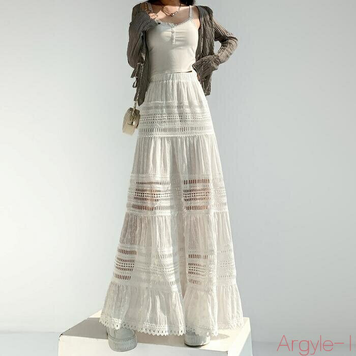 【送料無料】ボトムス スカート レース ティアード レディース フレアスカート エレガント きれいめ カジュアル ロング丈 大人 可愛い ハイウエスト シンプル ウエストゴム