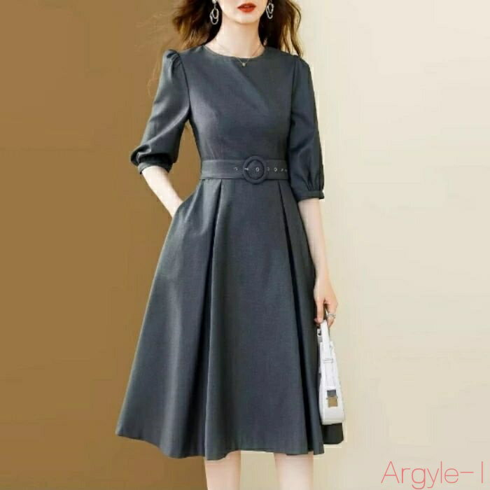 【送料無料】ワンピース ワンピ ドレス 袖あり レディース きれいめ カジュアル 大人 可愛い パフスリーブ 五分袖 結婚式 二次会 フォーマル オケージョン ...