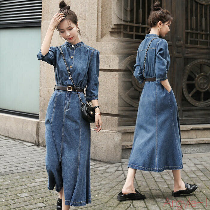 【送料無料】マーメイド ワンピース ワンピ ドレス 袖あり デニム シャツワンピ レディース エレガント きれいめ カジュアル 大人 可愛い フェミニン ウエス...