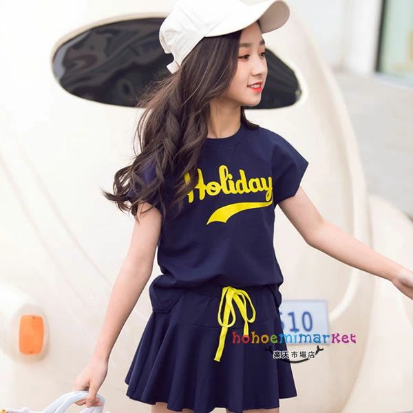送料無料 韓国子供服 女の子 セットアップ Tシャツ ショートパンツ スカート 2点セット 体操服 チアガール 夏服 キッズ 姫系 上下セット オシャ プリント 運動会 遠足 活動 通園 通学 海外旅行 ネイビー ピンク ホワイト 110 120 130 140 150 S M L