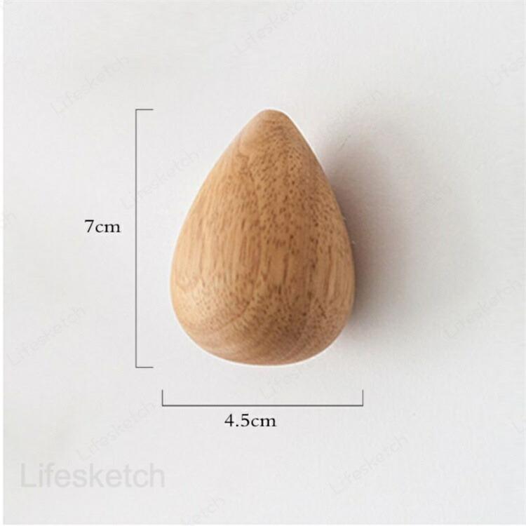 木製フック 取って 3個入り しずく 雫 ネジ/テープ ウォールフック 木目 ドアハン...