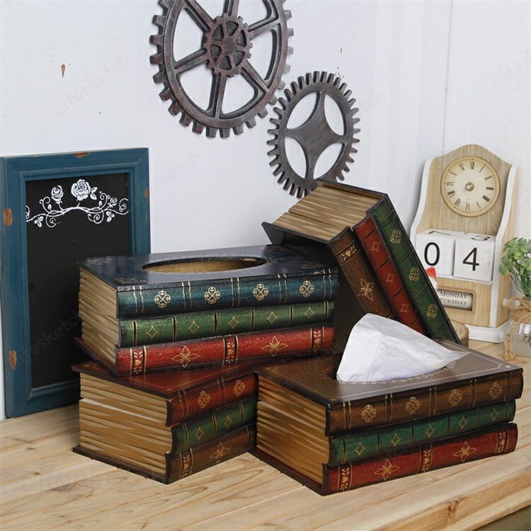 ティッシュケース 25.5x14.5x10.3cm 0.63KG ティッシュボックス 木製 ホーム 装飾 ナプキン おもしろティッシュボックス book 本 [3]