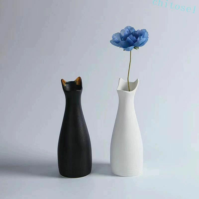 Vases - 猫の顔花瓶 白花瓶 現代のセラミック 農家 装飾家のためのリビングルーム コーヒーテーブル 装飾植木鉢花瓶 装飾 ペット用品 phoebehou 犬用 猫用 小型犬 中型犬 室内 屋外 お手入れ簡単 インテリア 生活雑貨 通販