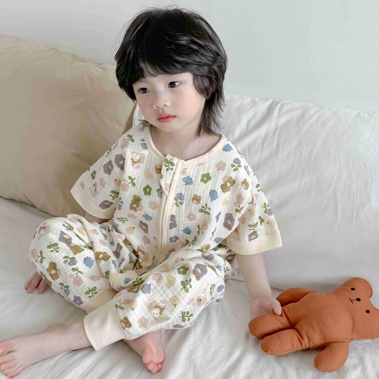 樂天商城 - 寝袋 半袖 ガーゼ ベビー ベビー寝袋 スリーパー 男の子 前4重後2重 新生児 ロンパース 女の子 子供 パジャマ 赤ちゃん 寝巻き 幼児 夏 春 キッズ服 綿 入園式 柔らか 上品 子供服