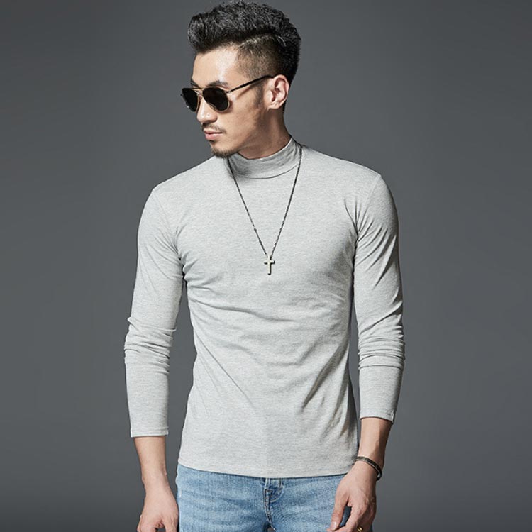 Rakuten - Tシャツ メンズ 長袖 ロンT 無地 ハイネック タイトフィット 長袖Tシャツ インナー モックネック カットソー 白 黒 ホワイト グレー 細身 スリム 秋 秋服 秋物 アンダ 吸汗速乾 秋冬