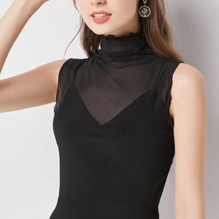 2枚セット ノースリーブ Tシャツ 長袖 シアートップス トップス レディース インナー 薄手 ハイネック 秋 透け感 サマー 紫外線対策 肌見せ 春夏 おしゃれ コーデ レイヤード 重ね着