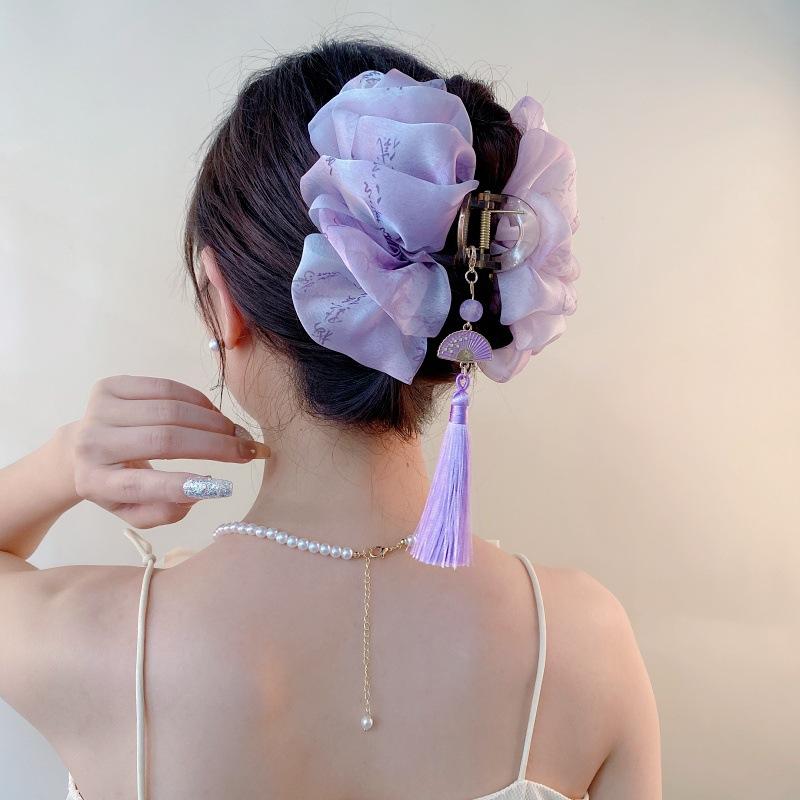 Rakuten - ヘアアクセサリー 水墨 古 グラデーション フリンジ リボン シルク 大型 ヘアゴム ペンダント ヘッドバンド 髪飾り 装飾 揺れる デザイン エスニック 日常使い かわいい 形状 機能