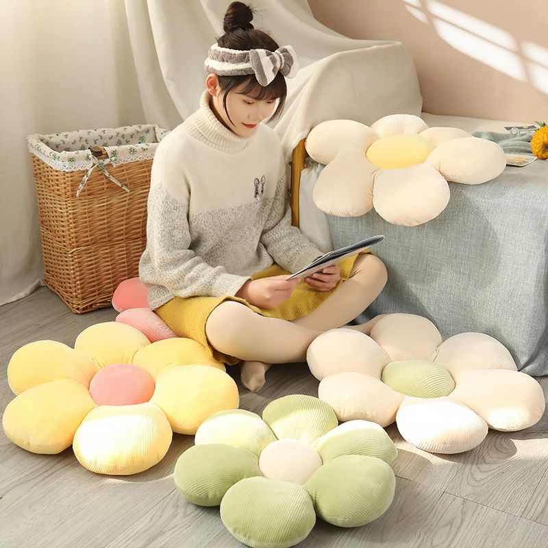【送料無料】【2点で600円OFFクーポン！】座布団 花 デイジー 可愛い ざぶとん クッション ふわふわ 花の形 抱き枕 フロアクッション 厚め 座り心地いい オフィス用クッション 椅子用 素敵 椅子パッド ウエスト サポート ソファ 畳 床枕 寝室