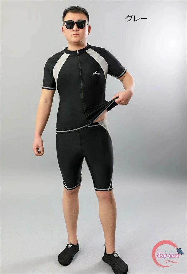 アーガイルの水着 メンズ 上下セット セットアップ パパ 半袖 ラッシュガード ハーフパンツ ブラック スポーツ水着 ジム スポーツジム プール 海 ブルー 大きいサイズ 3L 4L 5L 6L 7L 8L 9L 10L｜アングル3