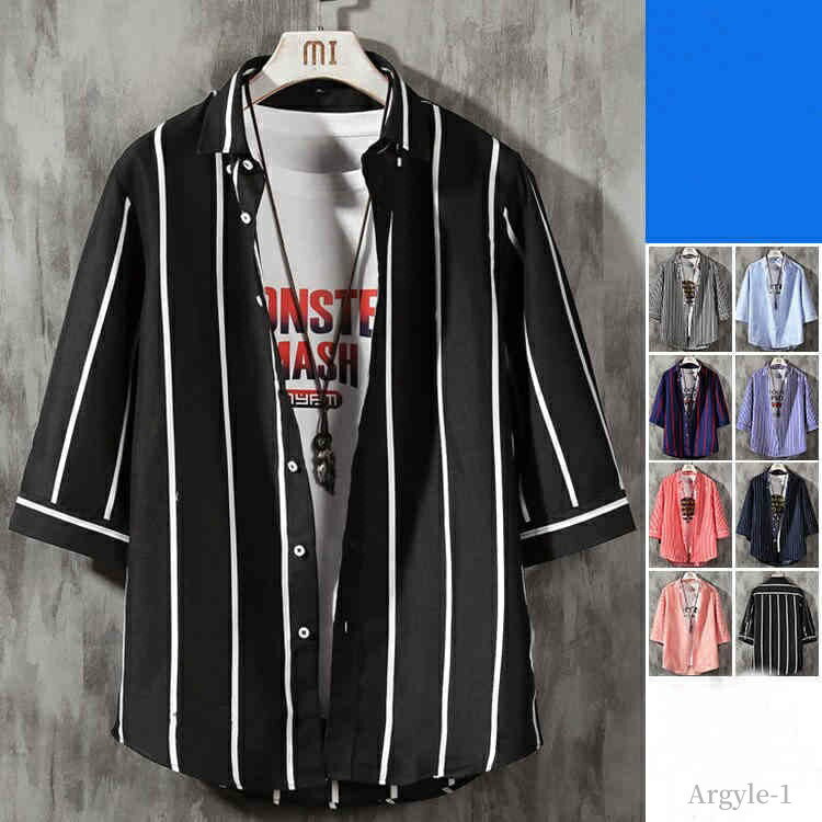 【送料無料】トップス 開襟 カジュアルシャツ 7分袖シャツ 七分袖 メンズ ストライプ シャツ