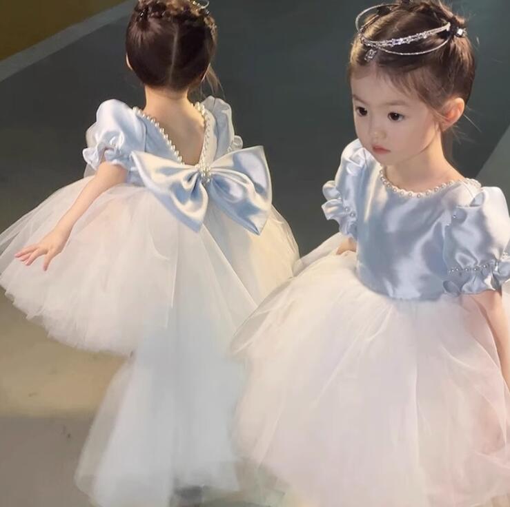 洋裝 - 子供ドレス ピアノ発表会キッズ ドレス フォーマル 七五三 ワンピース パーティードレス 可愛い リボン付き プリンセスドレス ウエディングドレス 背中あき 中学生 誕生日 入園式 卒業式 コンクール パーティドレス 子供服 80-160CM