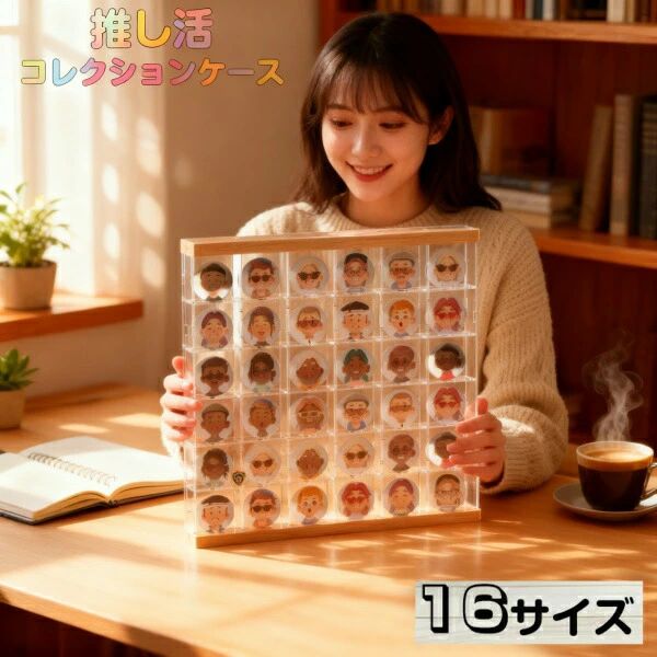 Rakuten - 缶バッジ コレクションケース 360°観賞 バッジ 推し活 卓上 収納 透明 クリア ケース ボックス ディスプレイ アクリル 収納ケース ディスプレイケース 取り外し 壁掛け 扉 アイドル