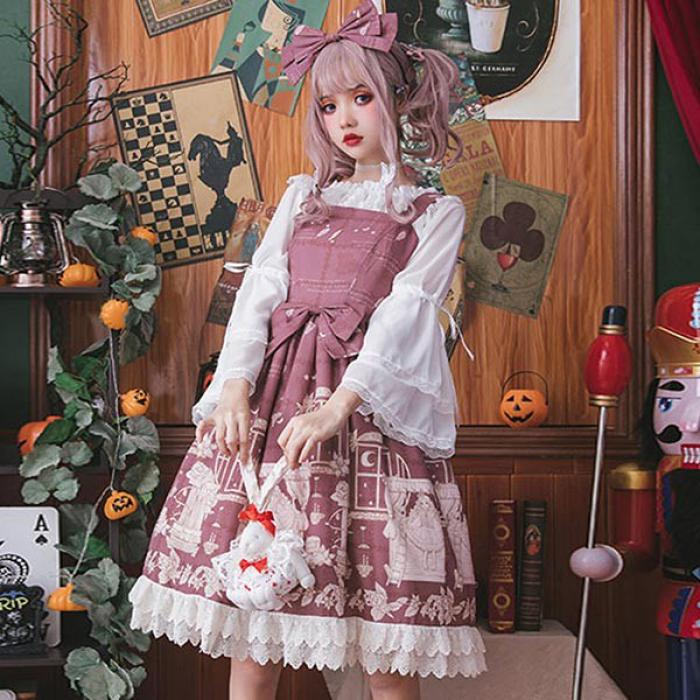 ロリータシフォンブラウスシャツショート丈姫袖丸襟ロリィタブラウス長袖五分袖春...