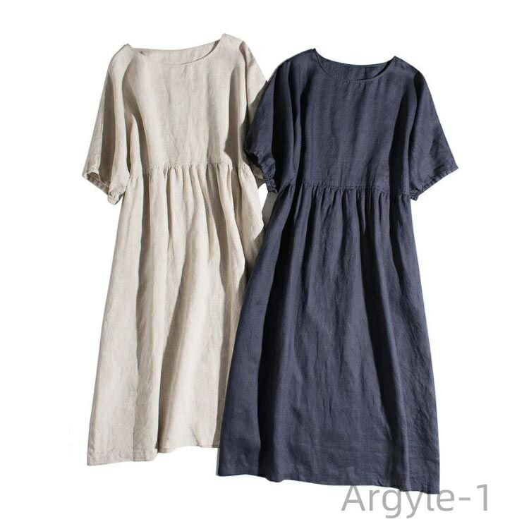 【送料無料】ワンピース 春 半袖 　きれいめ レディース 夏春秋 ゆったり ロング リネン ロングワンピース カジュアル 通勤 綿麻風 大きいサイズ ワンピ 無地 体型カバー 着痩せ 20代 30代 40代