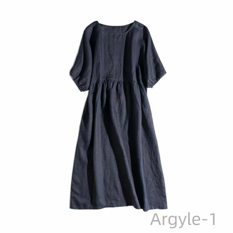 【送料無料】ワンピース 春 半袖 　きれいめ レディース 夏春秋 ゆったり ロング リネン ロングワンピース カジュアル 通勤 綿麻風 大きいサイズ ワンピ 無地 体型カバー 着痩せ 20代 30代 40代