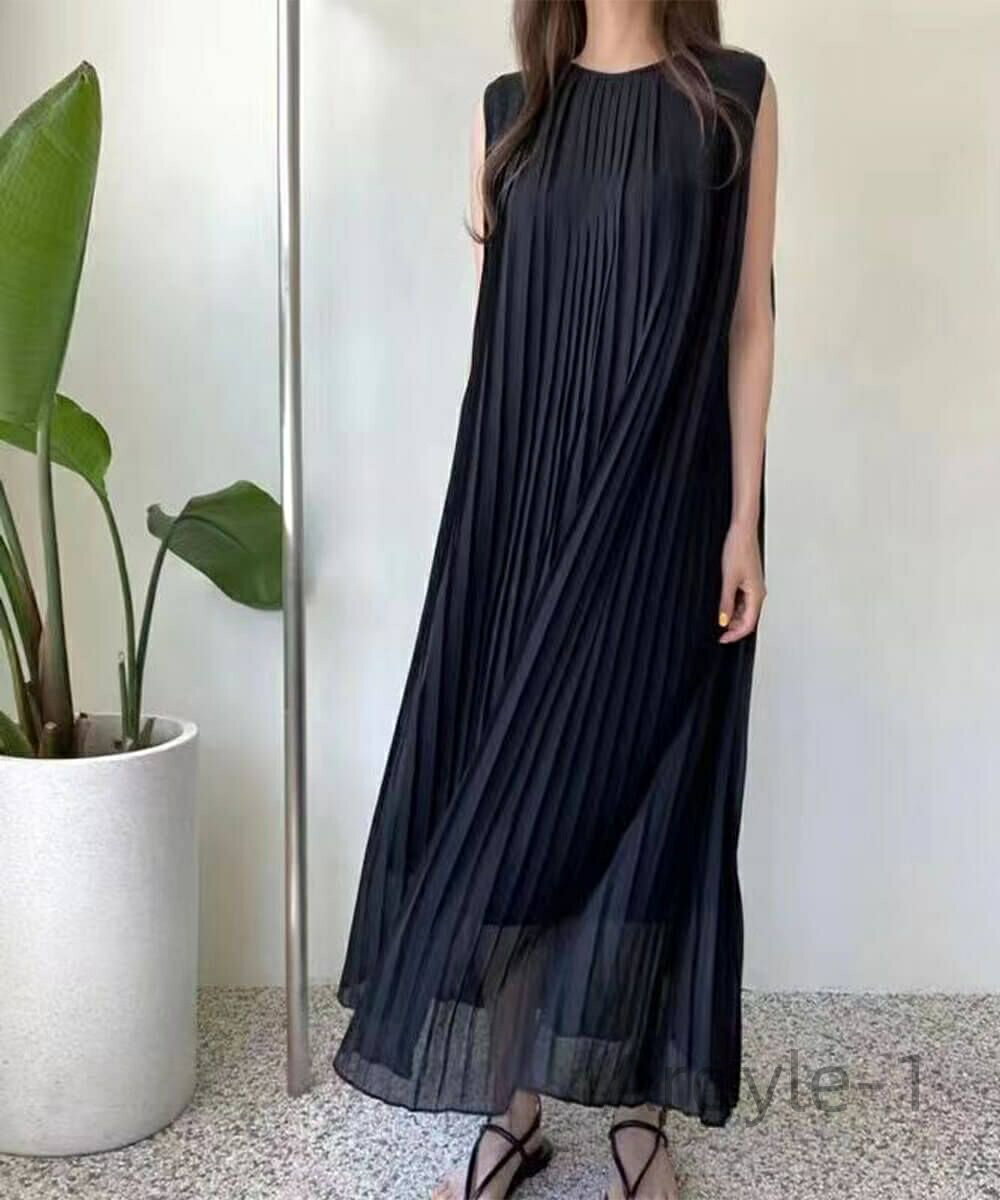 【送料無料】女性らしいシルエットが可愛いノースリーブプリーツロングワンピース パーティー 結婚式 ベルト付 2way ウエスト紐付 ゆったり オシャレ 上品