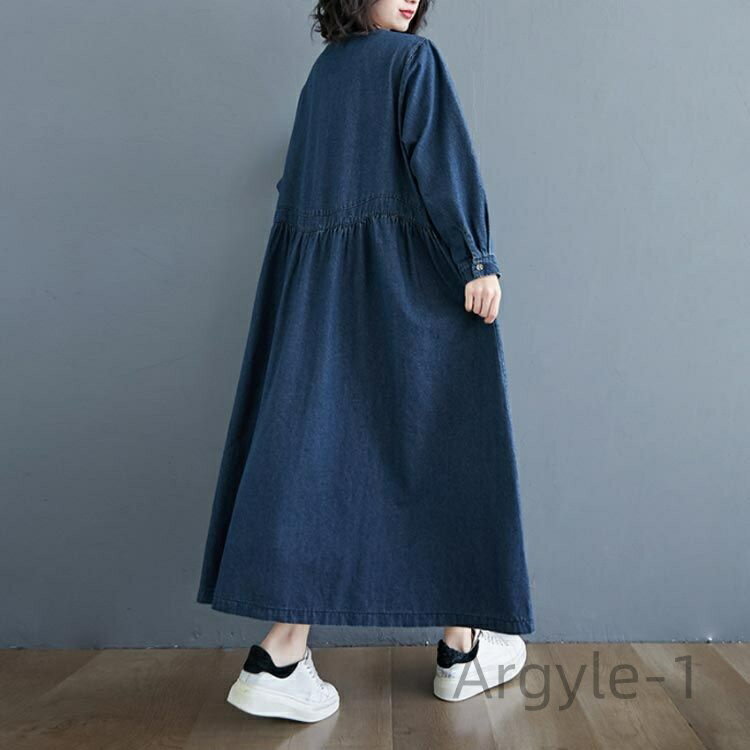 【送料無料】デニム ワンピース 春 秋 長袖 レディース チュニック カジュアル デニムワンピース ひざ下 ミモレ丈 ゆったり カジュアル 着痩せ 体型カバー 大きいサイズ ワンピ ワンピース 可愛